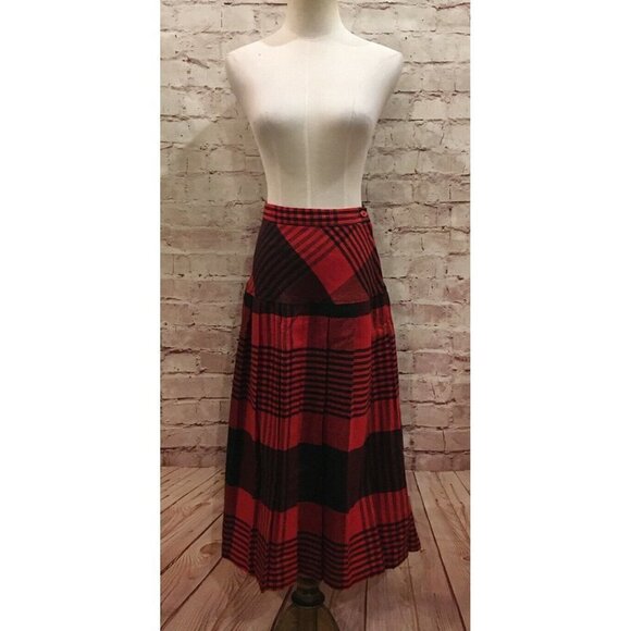 Marilyn Togs Red Plaid Midi Wool Skirt High Waist Vintage 60’s Size 9 Waist 24" - Picture 1 of 5